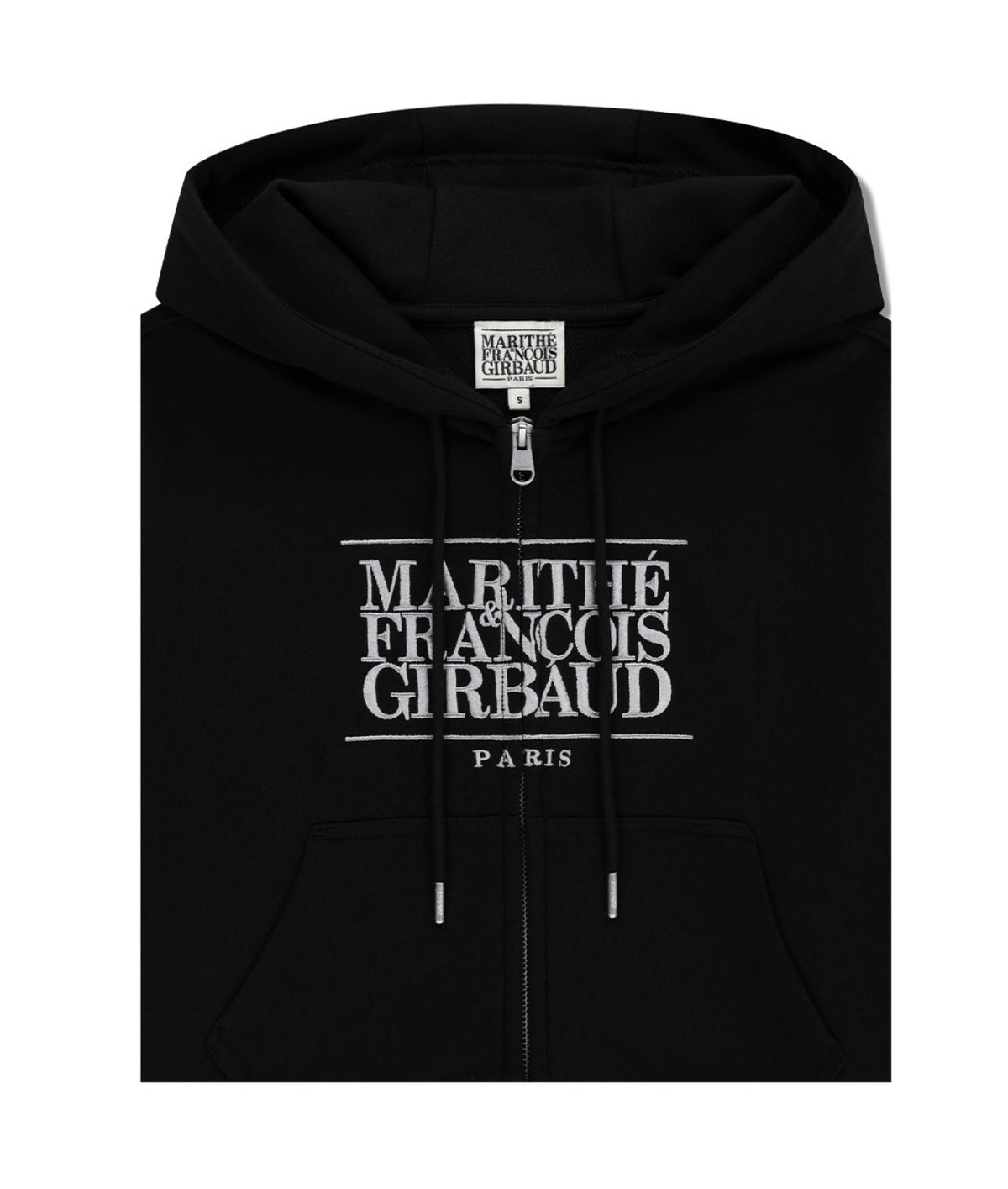 Marithe W Embroidery Classic Logo Crop Hoodie Zipup Black(Instock)