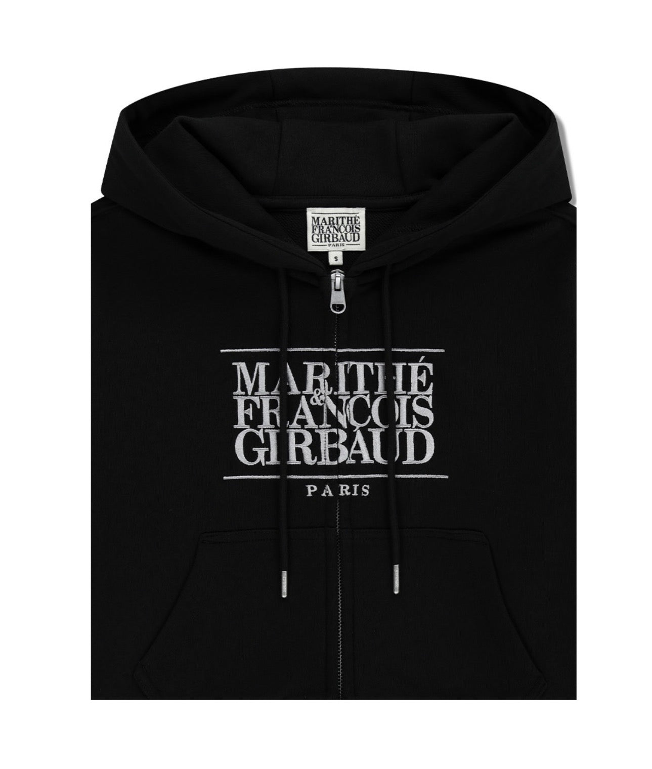 Marithe W Embroidery Classic Logo Crop Hoodie Zipup Black(Instock)