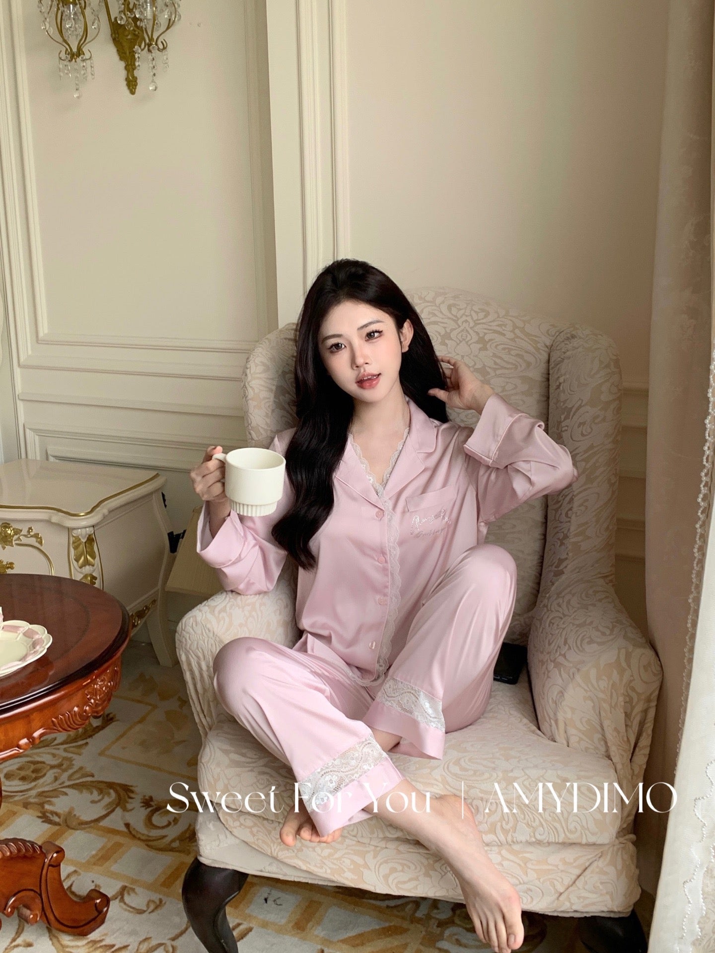 Amydimo Pink Lace Female Pajama(Preorder)