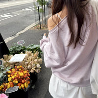 Korean AARAN Cut-Off One Shoulder Sweatshirt (Instock)
