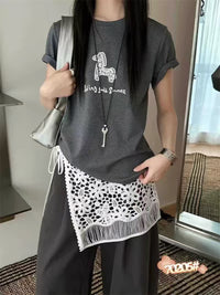 Kelly Designs Lace Horse Charcoal Tshirt（Instock)