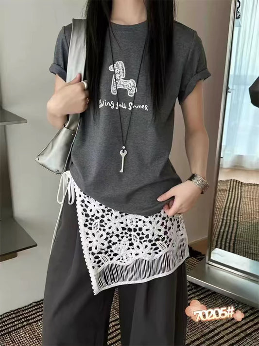 Kelly Designs Lace Horse Charcoal Tshirt（Instock)