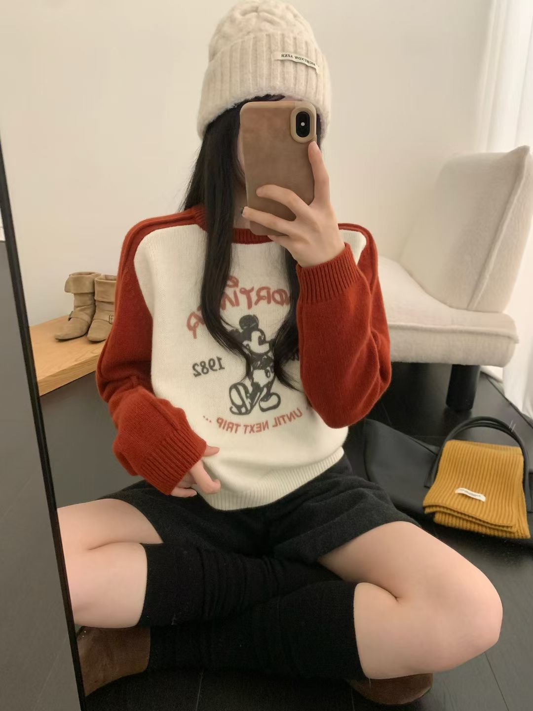 Kelly Designs Color-Block Raglan Sleeve Mickey Knit Sweater (Instock)