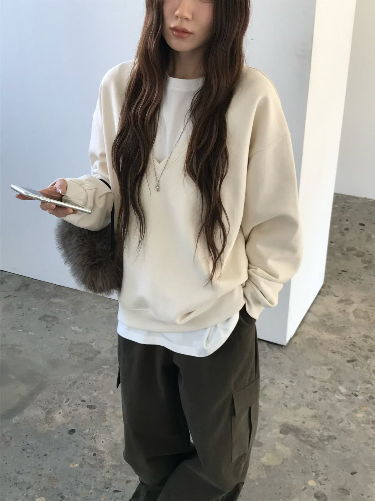 Korean APM Collection Relaxed Deep V-Neck Sweatshirt (Instock)