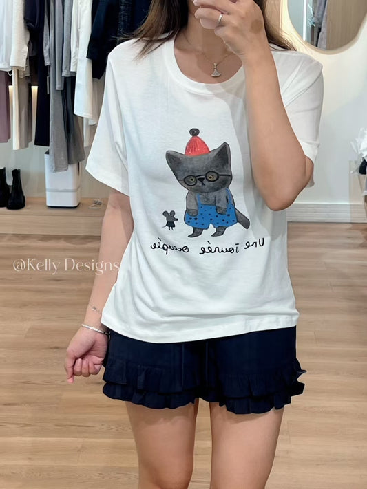 Korean APM Collection Cat White Tshirt (Instock)
