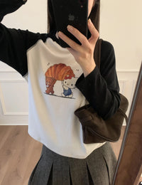 Kelly Designs Hello Kitty Croissant Graphic Raglan Tee – Black & Cream (Instock)
