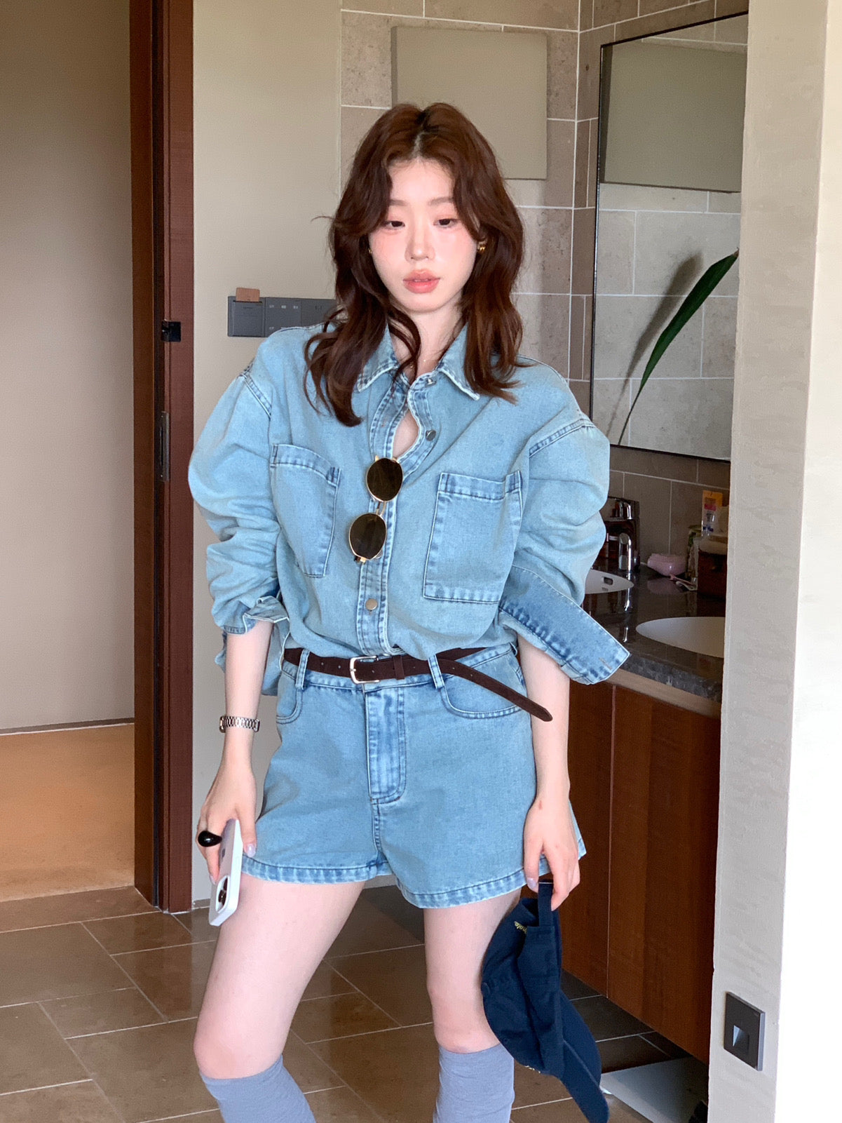 Kelly Designs  Denim Two-Piece Set – Oversized Shirt & High-Waist Shorts (Instock)