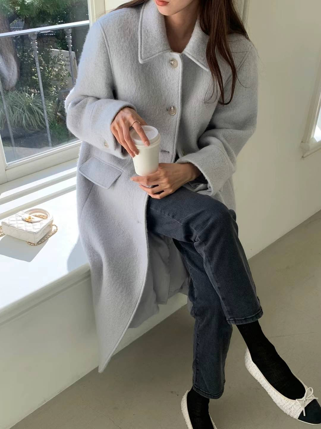 Korean APM Collection Vegetable-Riette Blue Wool Coat (Instock)