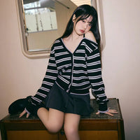 Rolarola Off-Shoulder Striped Wool-Blend Cardigan - 4 colors (preorder)