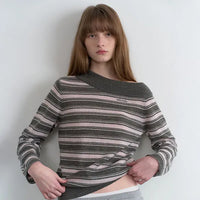 Rolarola One Off Shoulder Stripe Knit GY+PK (Instock)