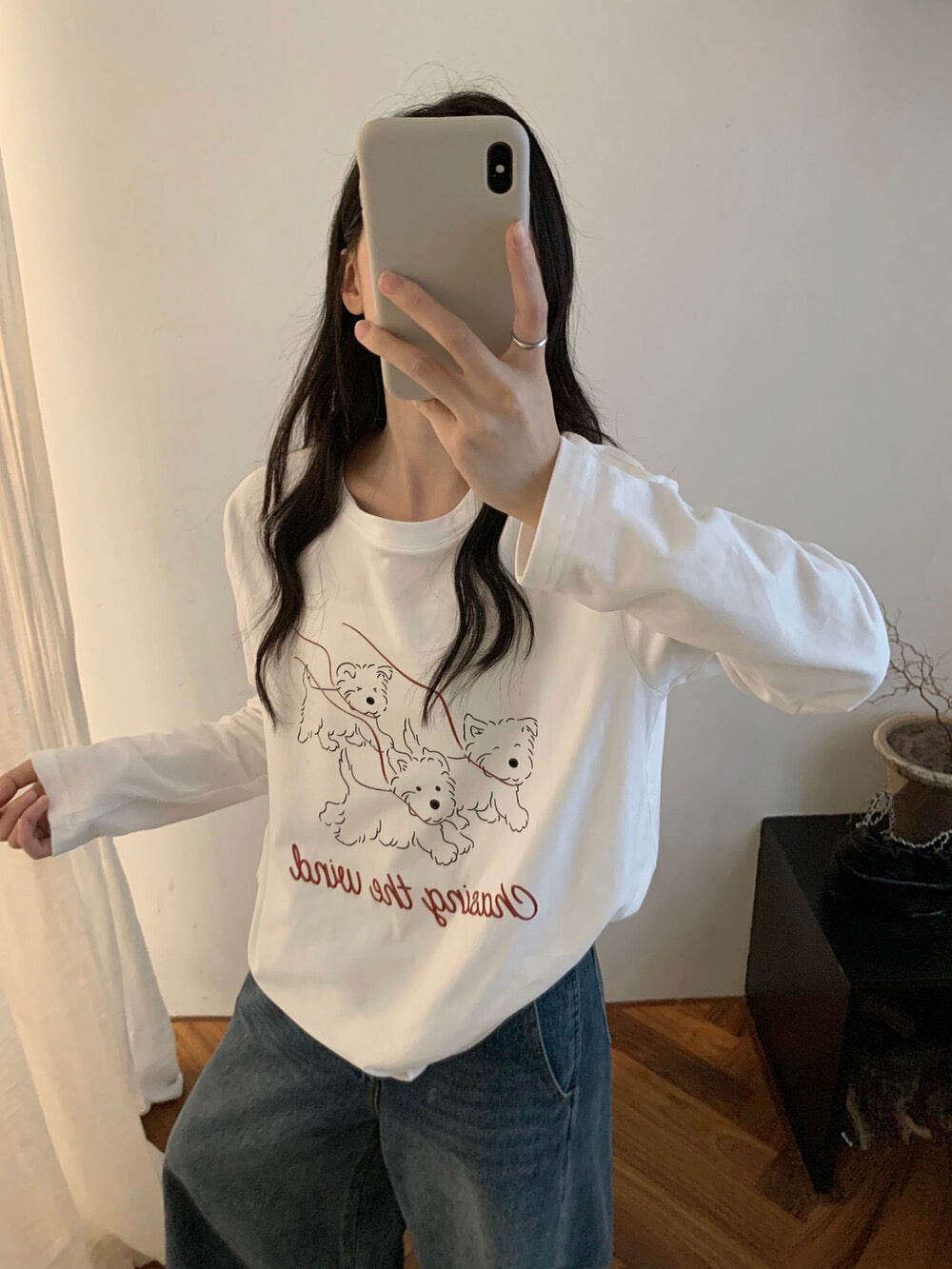 Kelly Designs “Chasing the Wind” Puppy Graphic Long-Sleeve Tee(Instock)