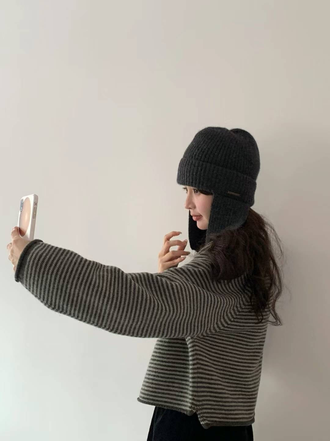 Korean APM Collection EGG Handmade Winter Charcoal Hat (Instock)