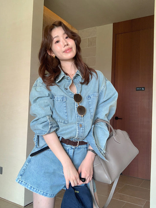 Kelly Designs  Denim Two-Piece Set – Oversized Shirt & High-Waist Shorts (Instock)