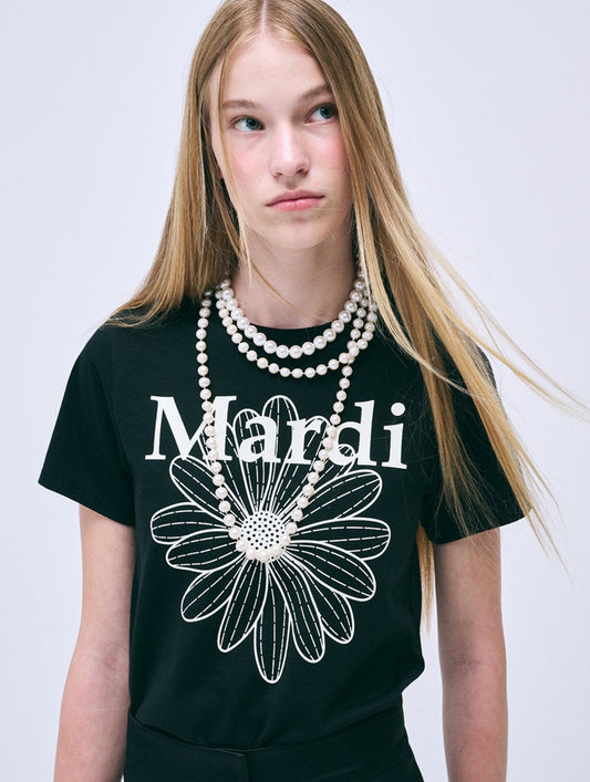 Mardi Mercredi SLIM TSHIRT FLOWERMARDI_BLACK IVORY (Instock)