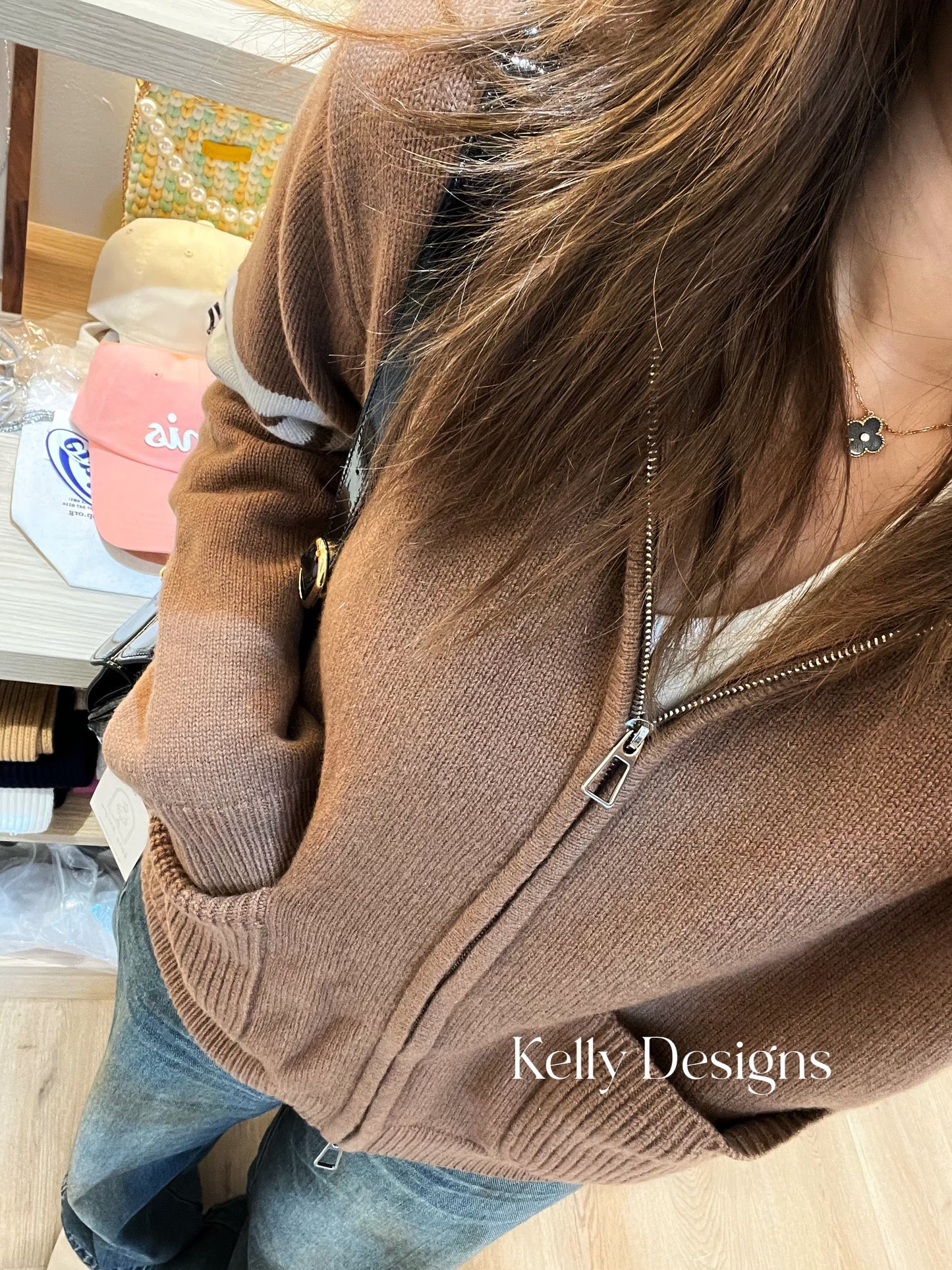 Kelly Designs Wool Zip-Up Brown Jacket (Instock)