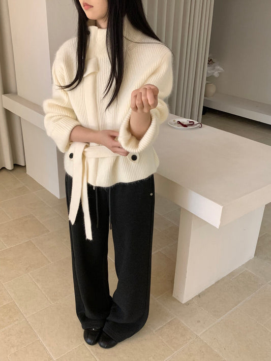 Kelly Designs Silk-Cashmere Fleece-Lined Straight Pants (Instock)