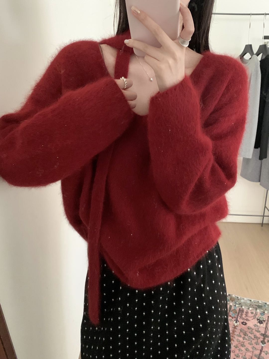 Kelly Designs Soft Mink-Touch V-Neck Knit Sweater with Matching Scarf Tie (Instock)