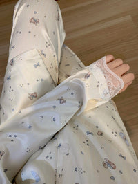 Kelly Designs Bunny Print Satin Pajama Set with Lace Trim & Scrunchie (Instock)