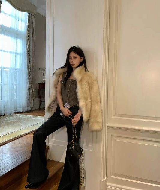 Kelly Designs Golden Fox Fur Jacket with High Neck (Instock)