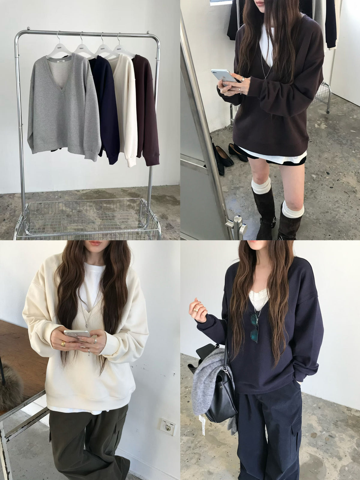 Korean APM Collection Relaxed Deep V-Neck Sweatshirt (Instock)