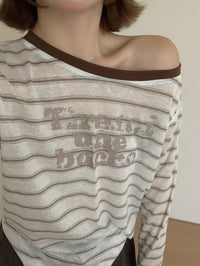Kelly Designs Sun Cover Long Sleeves Stripe Brown Top (Instock)