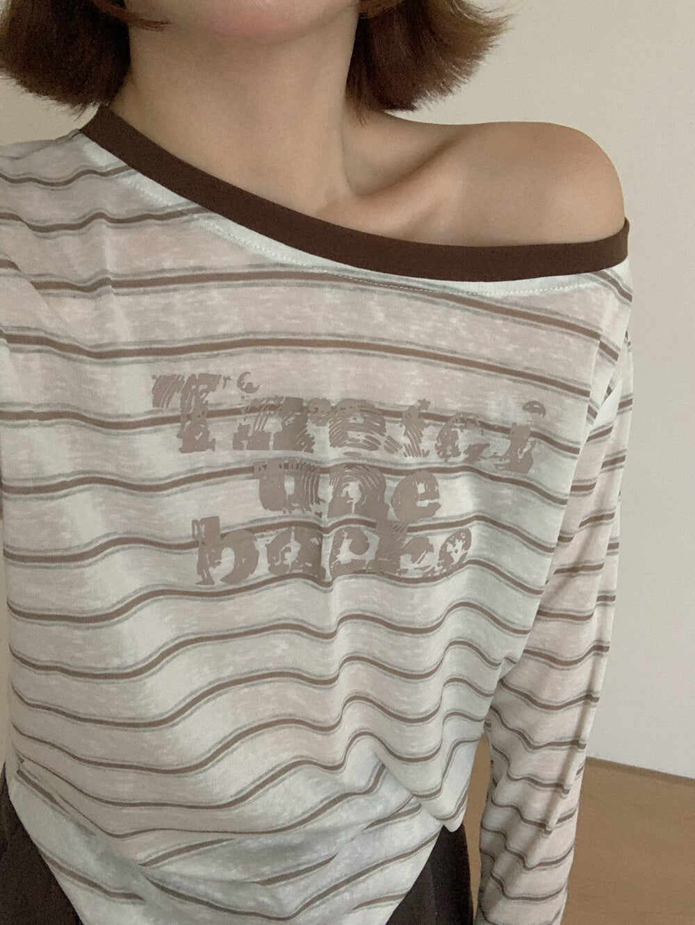 Kelly Designs Sun Cover Long Sleeves Stripe Brown Top (Instock)