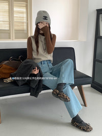Kelly Designs Fleece-Lined Straight Denim Light Blue Pants(Instock)