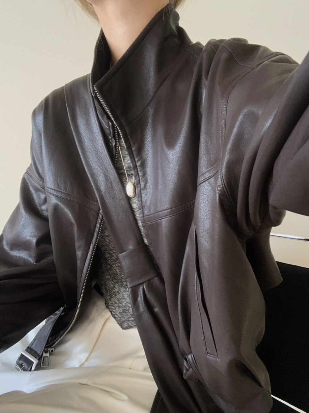 Kelly Designs 3colors Soft PU Leather Hoodie Jacket With Bag Set (Instock)