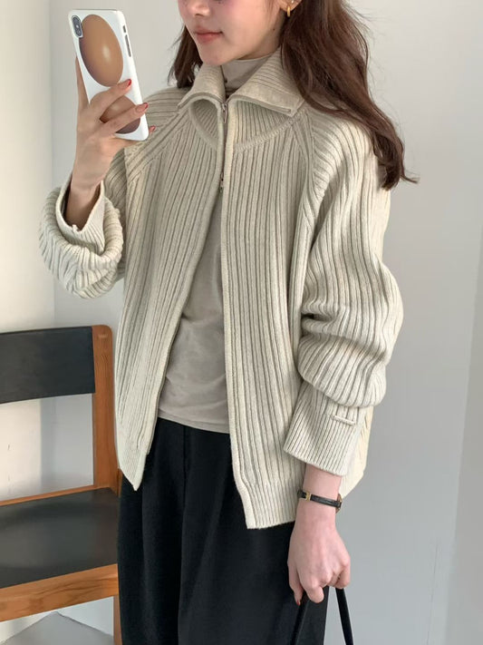 Korean APM Collection EGG SUPER FINE MERINO WOOL Zip Up Cardigan (Instock)