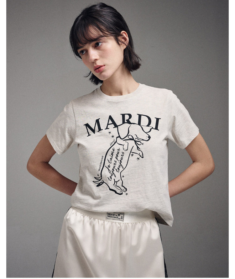 Mardi Mercredi SLIM TSHIRT SWING THE TAIL DDANJI_OATMEAL BLACK (Instock）