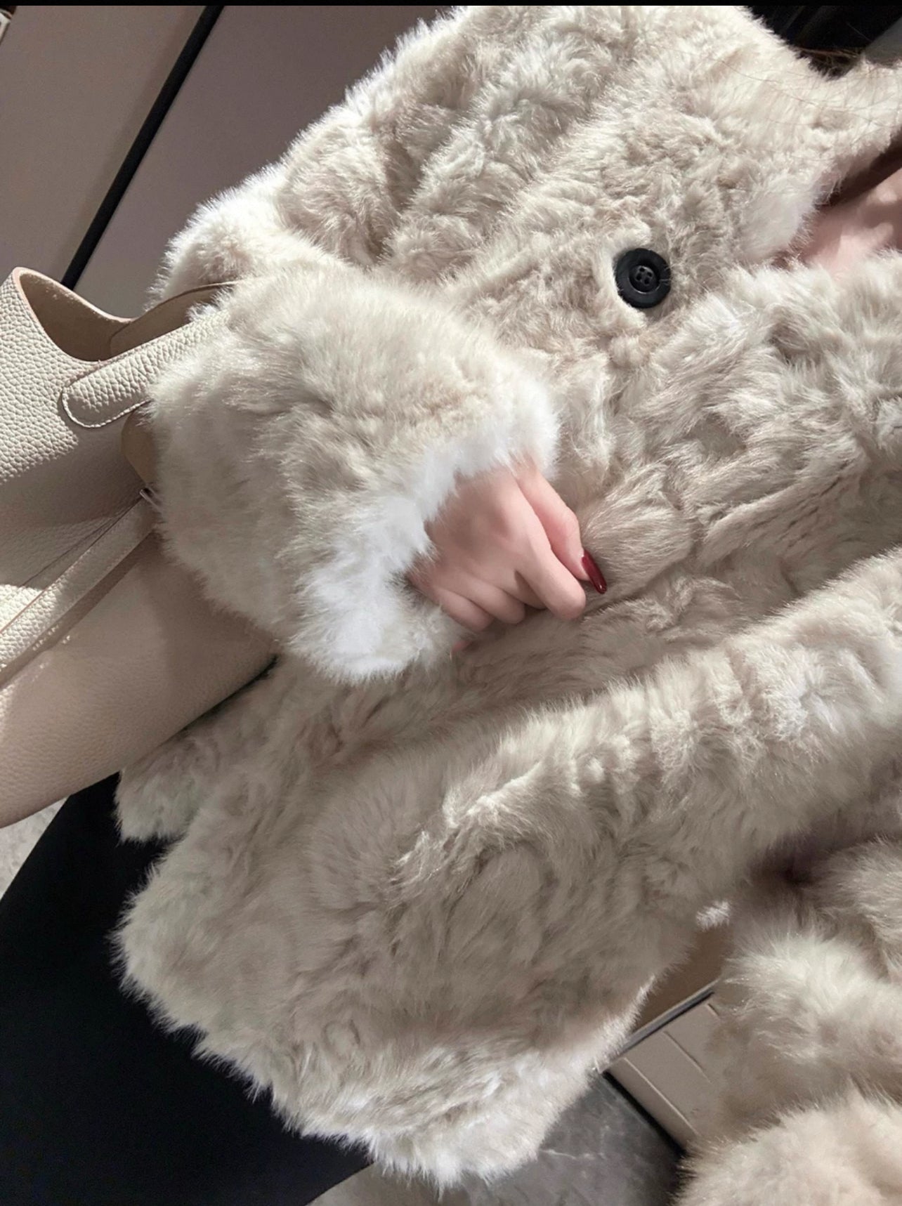 Kelly Designs Natural Curly Faux Lamb Fur Coat – Eco-Friendly Plush Winter White Jacket (Instock)
