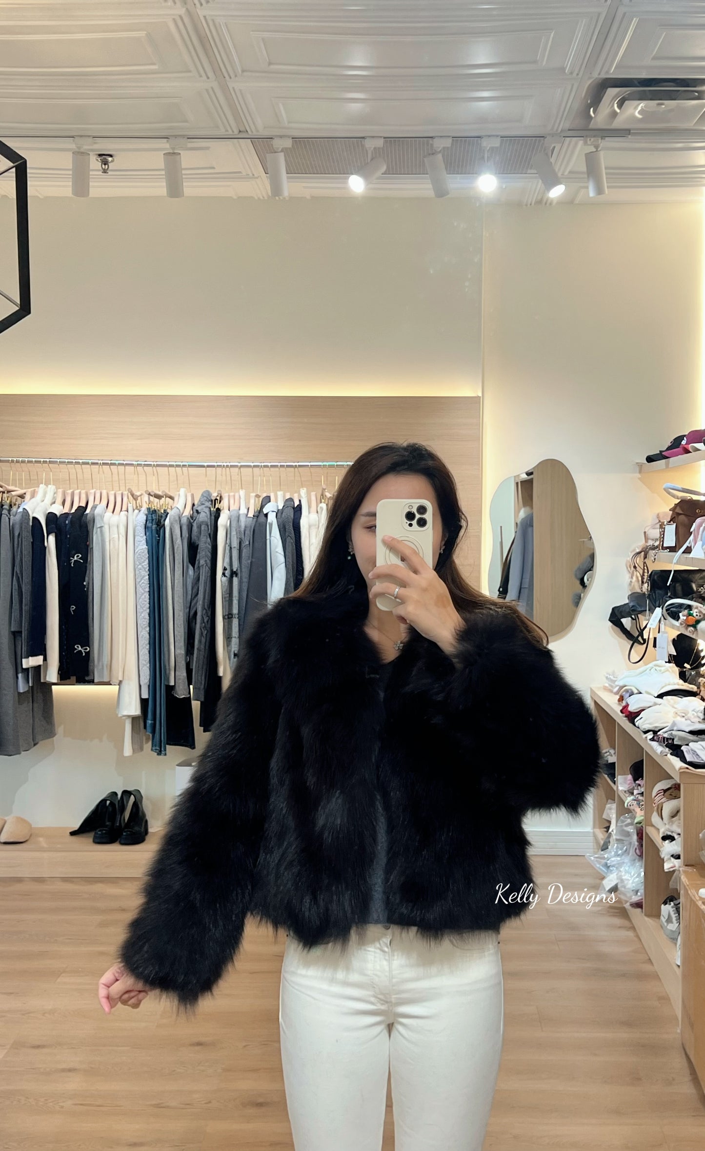 Kelly Designs Fox Fur Coco Grey Black Jacket (Instock)