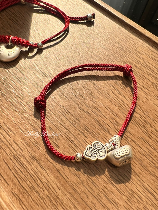 Kelly Designs Silver Lucky Money Charm Red Bracelet (Instock)