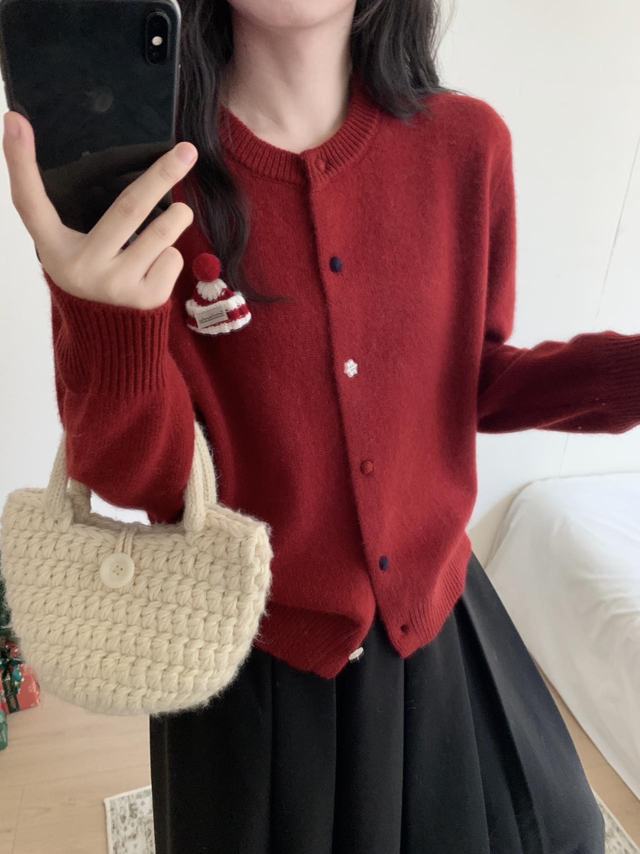 Kelly Designs Holiday Snow Hat Wool Cardigan – Limited Christmas Edition (Instock)