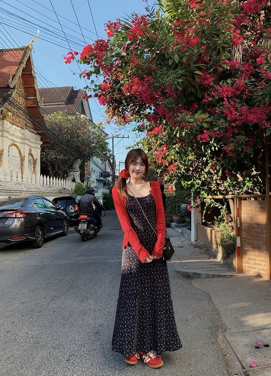 Kelly Designs 2-Piece Casual Set –Red Cardigan & Long Dress(Instock)