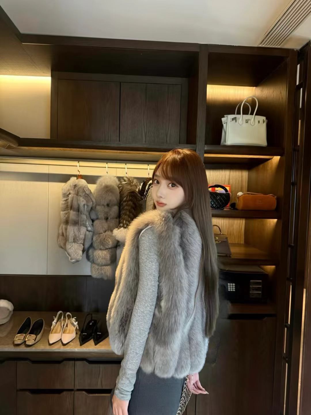 Kelly Designs Fox Fur Vest Grey Jacket (Instock)