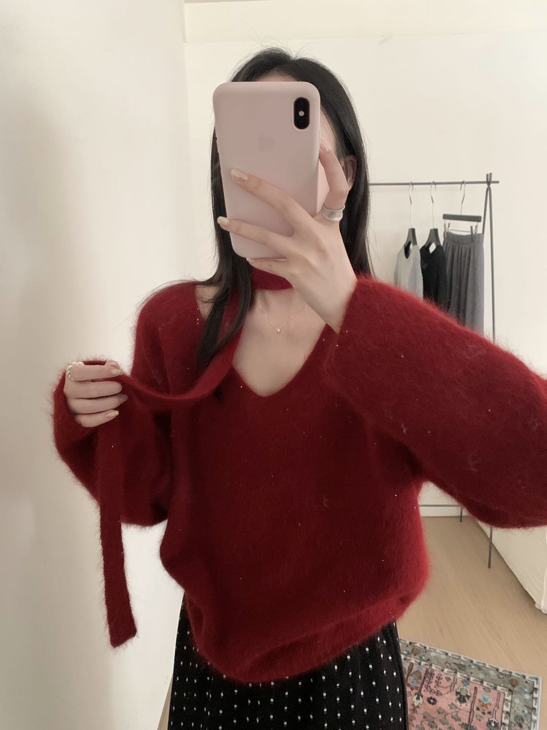 Kelly Designs Soft Mink-Touch V-Neck Knit Sweater with Matching Scarf Tie (Instock)