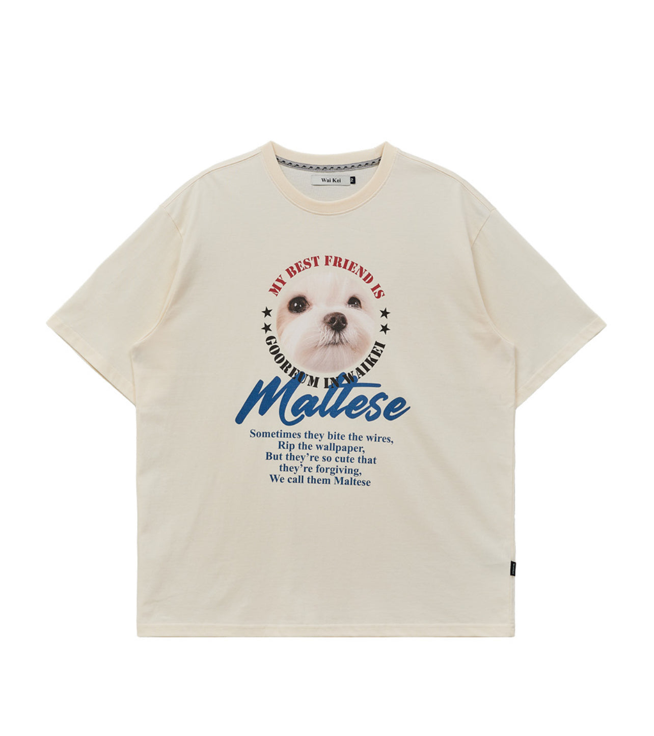 Waikei Maltese ZOOM IN half sleeve T-shirt CREAM (Instock)