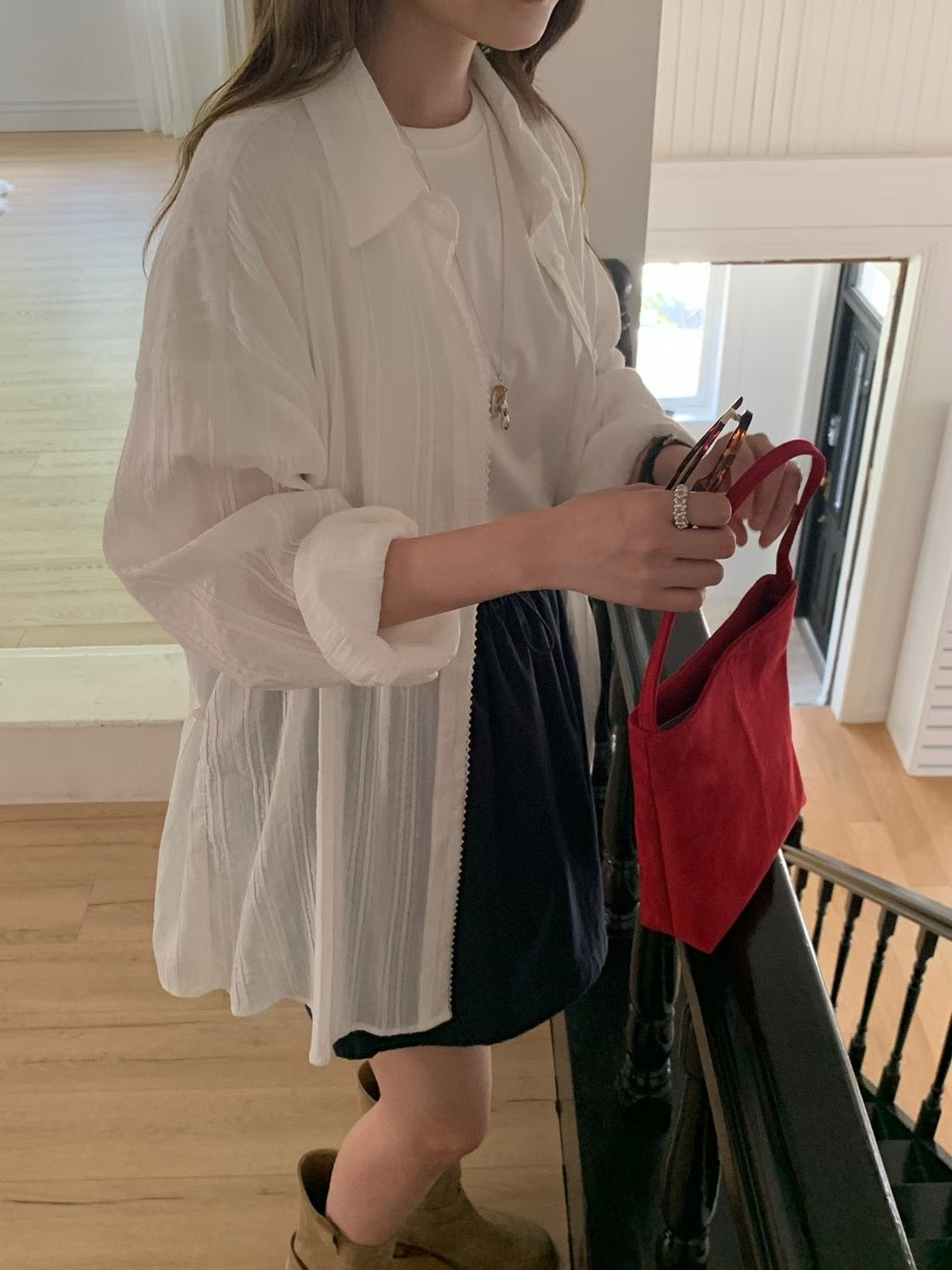 Korean APM Collection Stripe White Blouse (Instock)