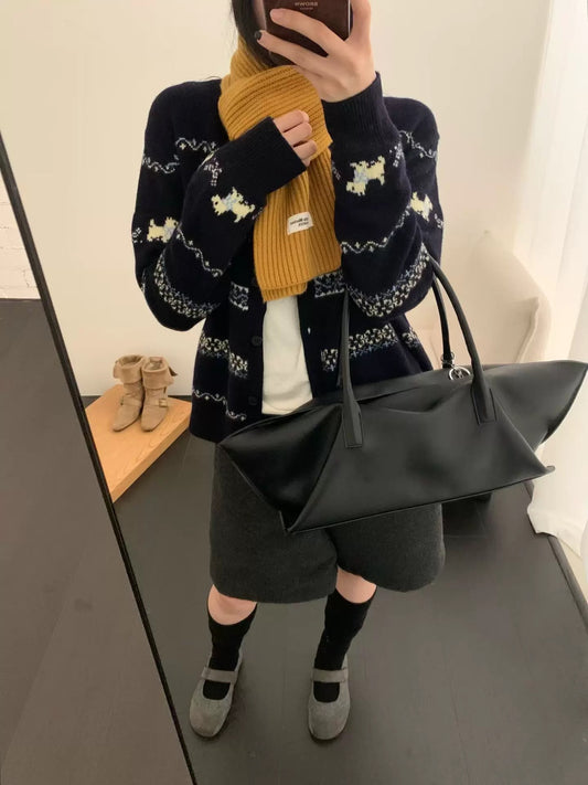 Kelly Designs Wool Puppy Pattern Knit Cardigan (Instock)