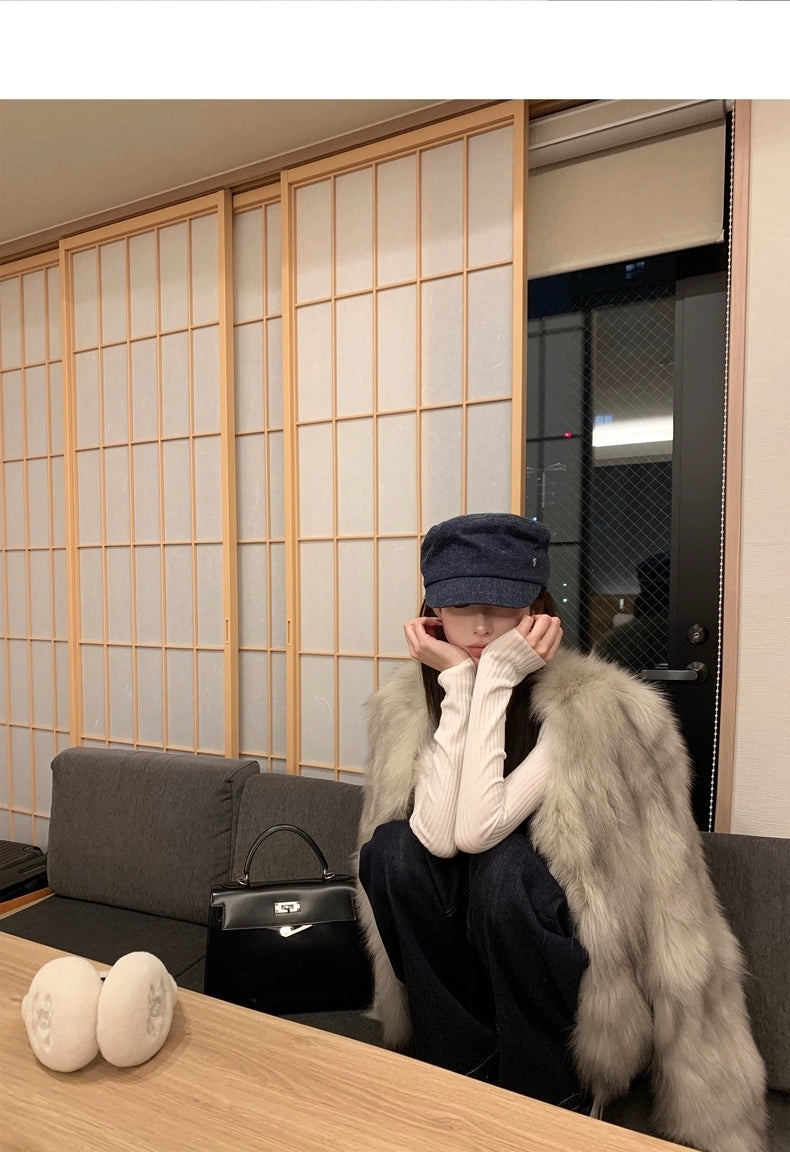 Kelly Designs 2 Colors Fox Fur Jacket with V Neck (Instock)