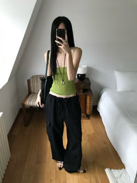 Korean Multi-Pocket Cargo Wide-Leg Black Pants (Instock)