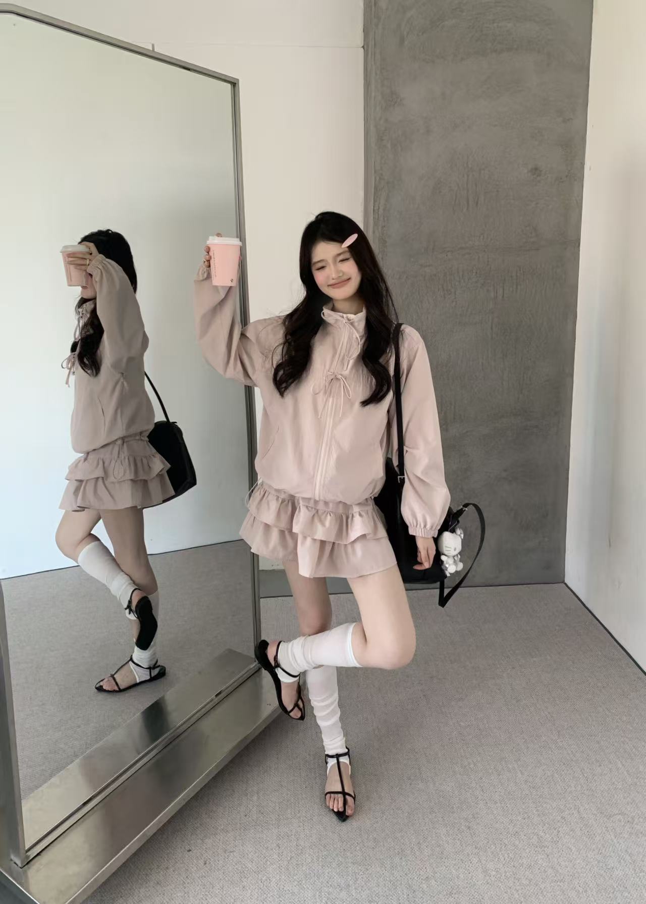 Kelly DesignsSun protection Jacket & Skirt Shorts Set - Pink/White (Instock)