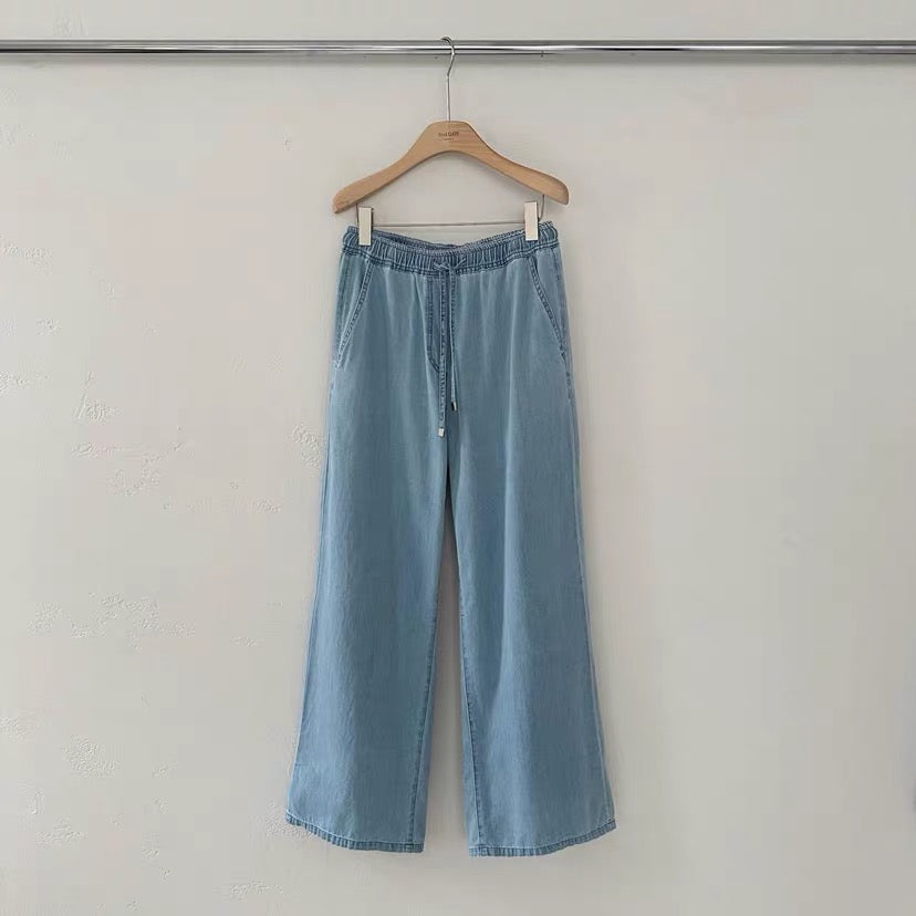 Korean APM Collection Tencel Denim Drawstring Wide-Leg Pants (Instock)