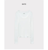 Korean Soft U-Neck Contrast Stitch Long Sleeve Top – 7 Colors (Instock)