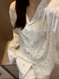 Kelly Designs Bunny Print Satin Pajama Set with Lace Trim & Scrunchie (Instock)