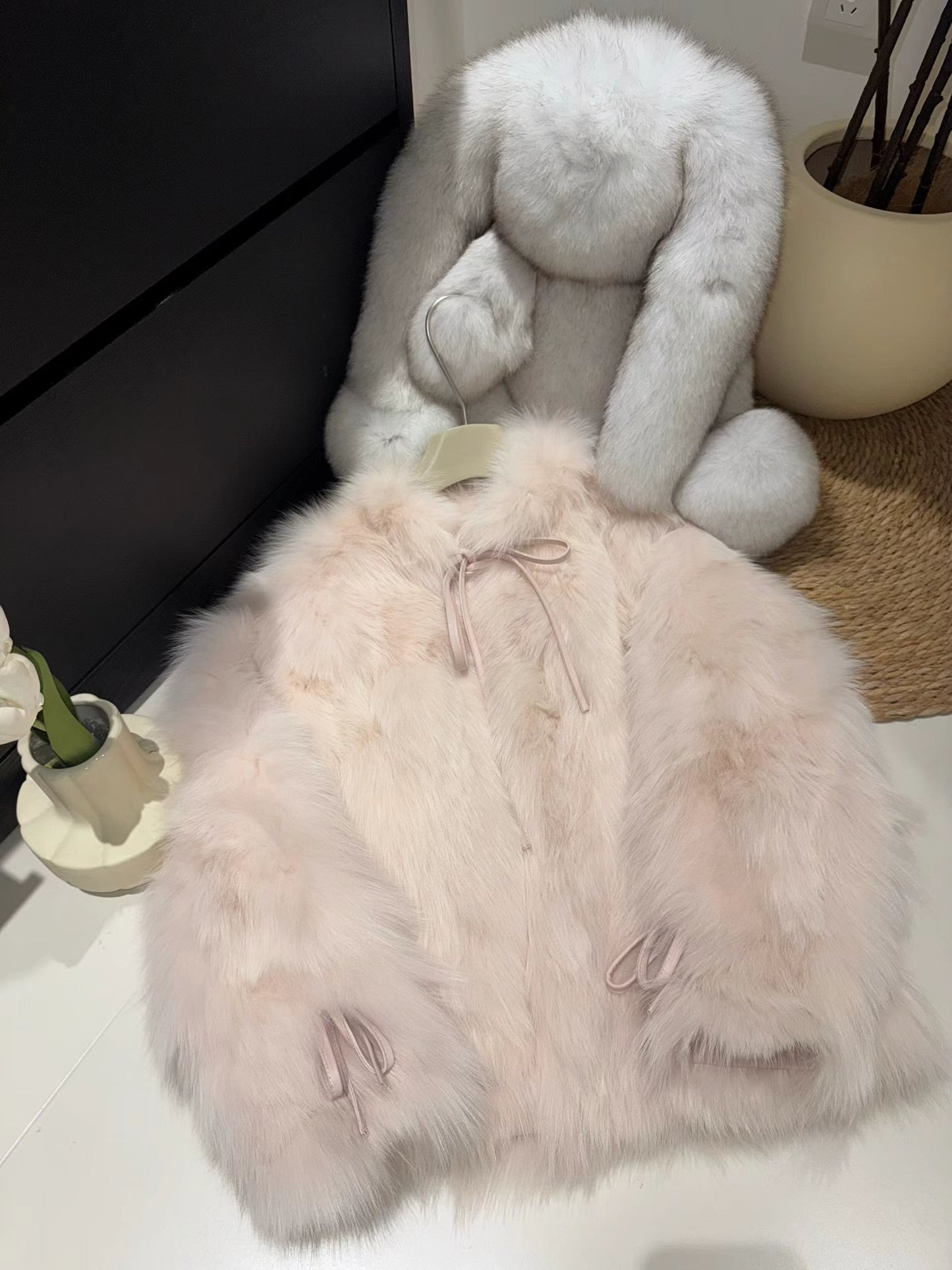 Kelly Designs Pink Fox Fur Coat with Bow Detail (Instock)
