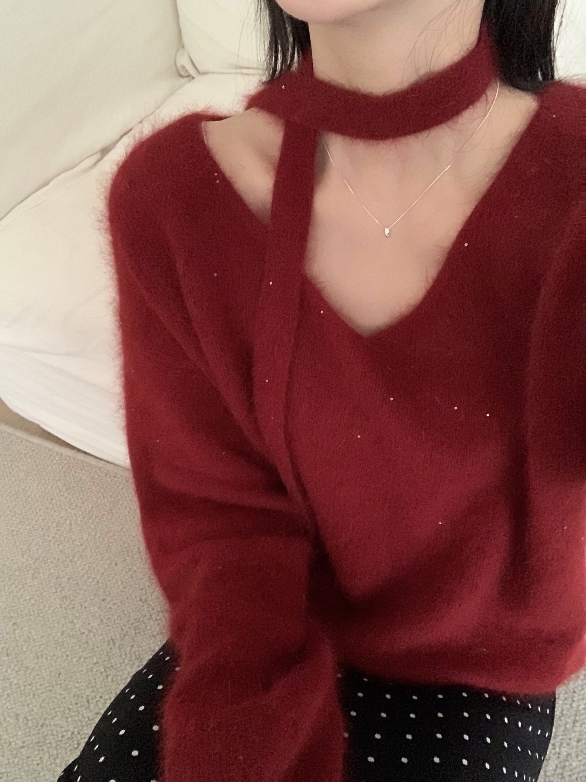 Kelly Designs Soft Mink-Touch V-Neck Knit Sweater with Matching Scarf Tie (Instock)