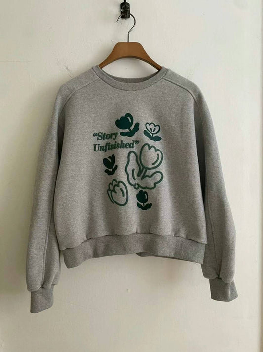 Korean APM Collection Napping Grey Flowers Sweatshirt (Instock)