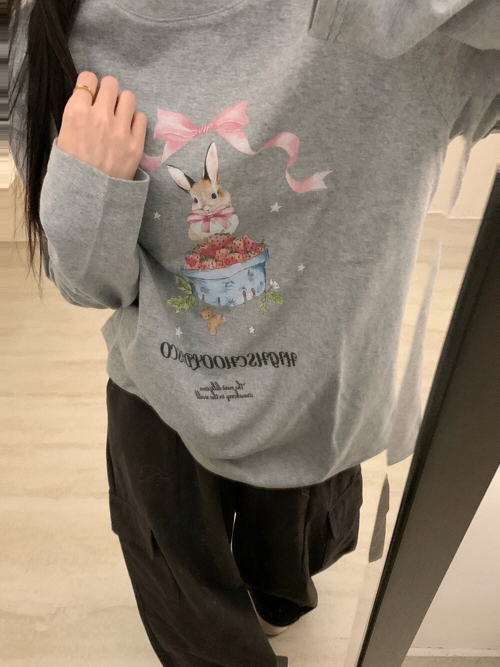 Kelly Designs Brushed Cotton Long-Sleeve Tee – Bow Strawberry Bunny Print (Instock)